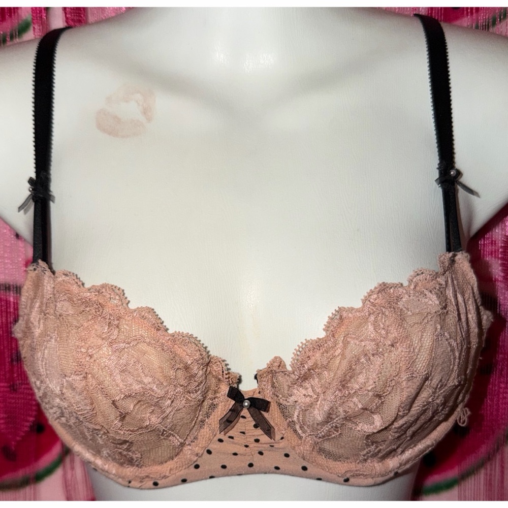 🖤 Gorgeous Victoria's Secret Lace Polka Dot Bra with Pearl Bow Details